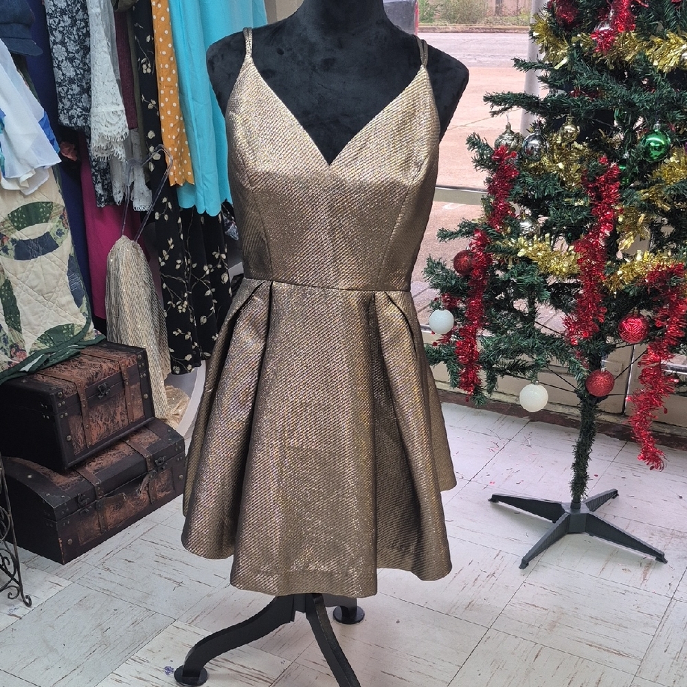 Fashion Nova Shimmering Gold Strappy Dress